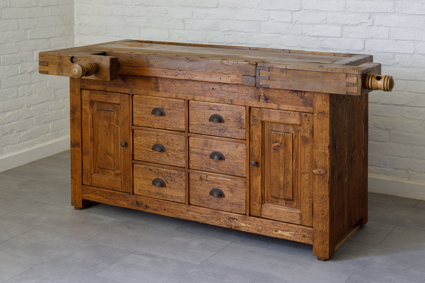 Repurposed joinery workbench cabinet by Home4Rest, handcrafted from reclaimed wood with unique design.